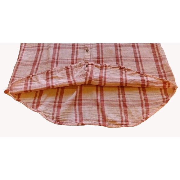 Universal Thread Top XL Plaid Button Up Pocket Long Sleeve Salmon Pink - Picture 8 of 11